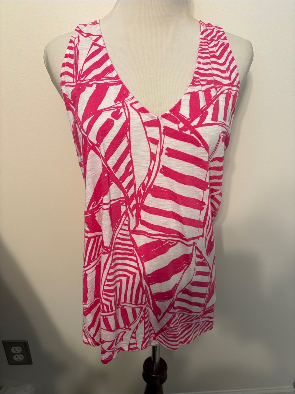 Lilly Pulitzer Pink and White Striped V-Neck Tank